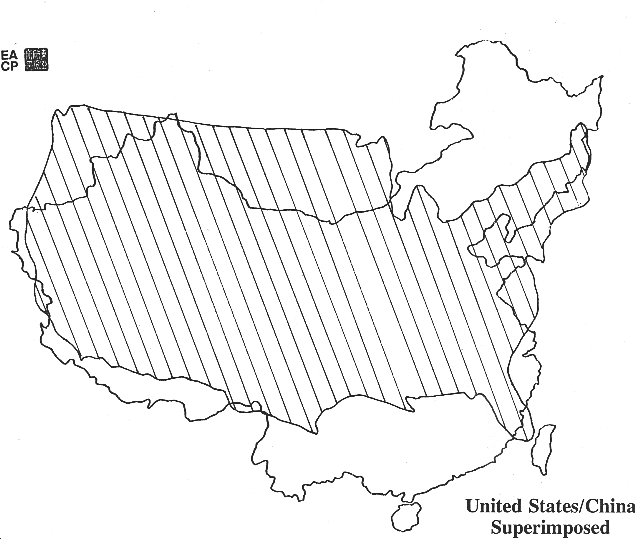 map: United States and China: Comparative Land Area