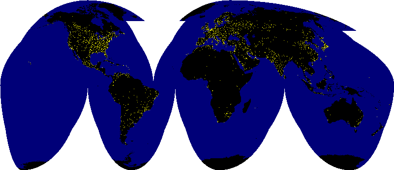 map: Earth at night with only lights and fires visible